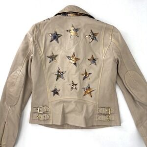 Mauritius Jacket Womens 9/10 US Beige Tan Leather Stars Biker Moto EXCELLENT